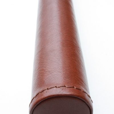 Leather Wrapped Handrail (Flat wrapped with custom end-cap stitching)